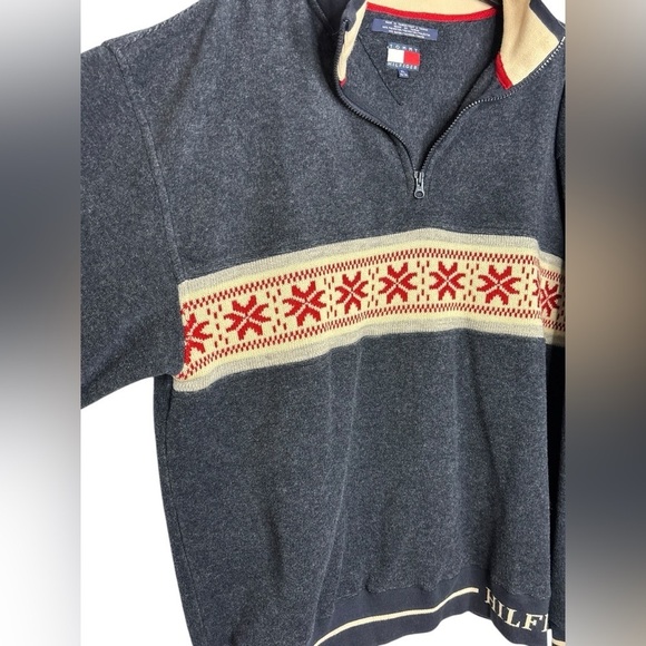 Vintage 90s Tommy Hilfiger Knit Half Zip Spellout Streetwear Sweatshirt XL - Picture 3 of 12